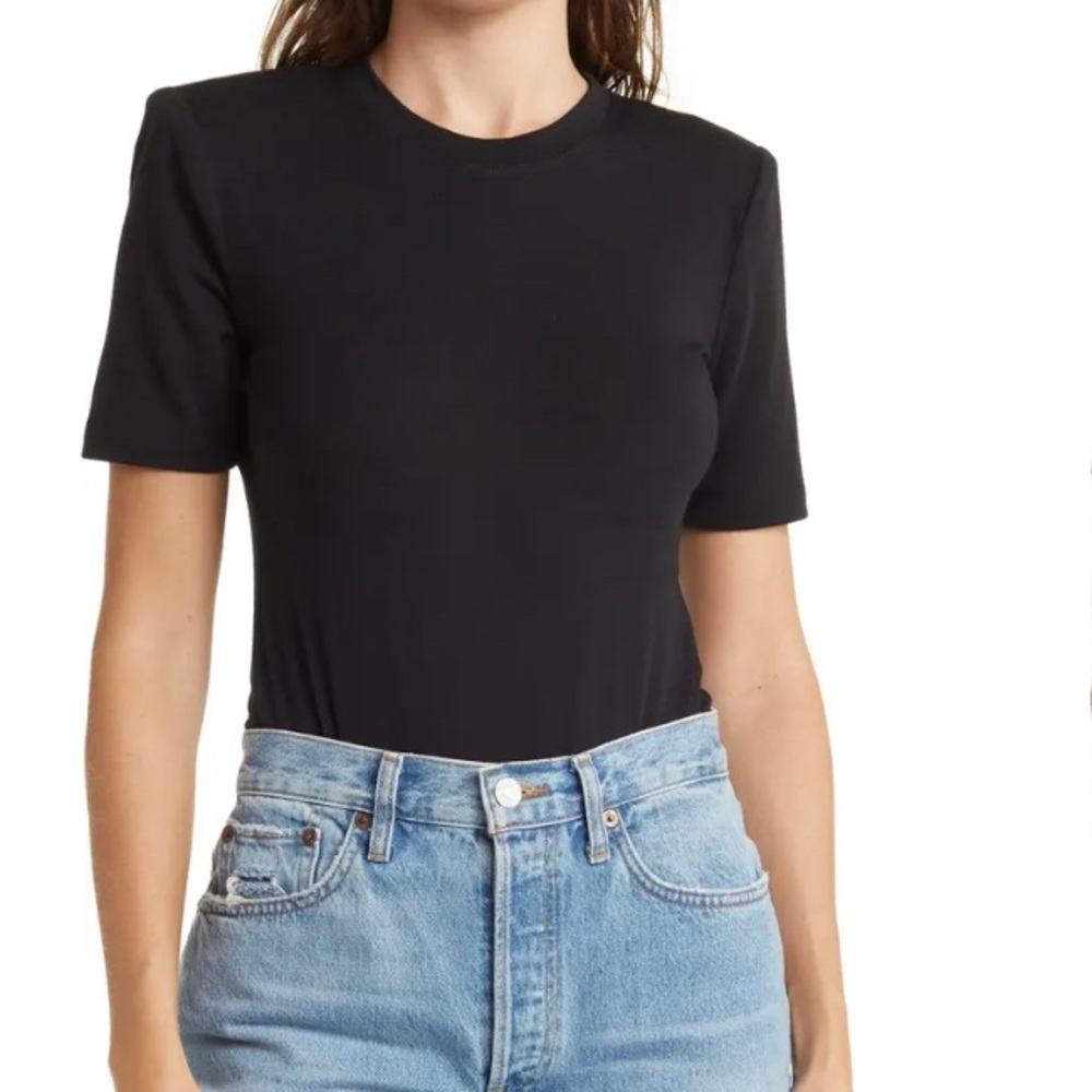 WAYF Padded Shoulder Tee Black ShortSleeve Bodysuit, Size 3X, NWT